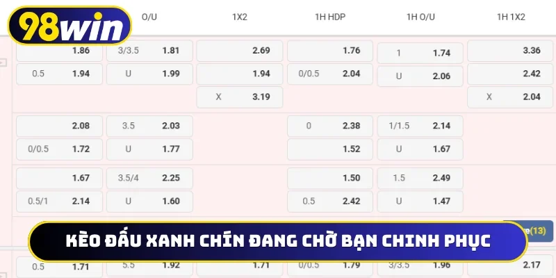 Kèo đấu xanh chín đang chờ bạn chinh phục
